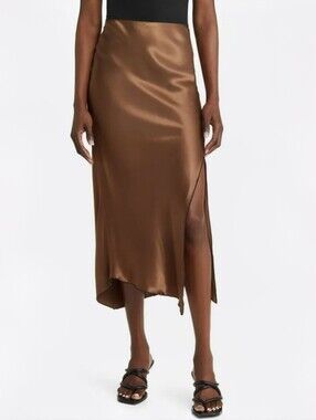 NWT Rails Jada Satin Maxi Skirt in Peat Moss Bronze Size Medium $188